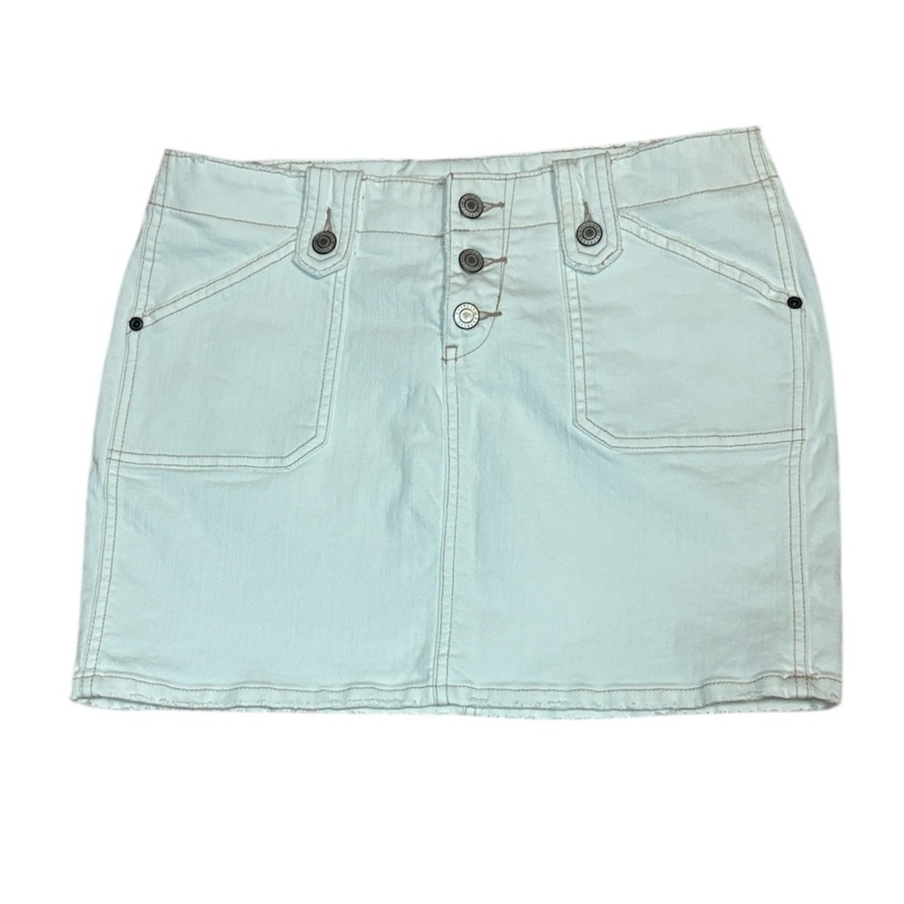 Express 90s Y2K Low Rise White Denim Button-Front Mini Skirt Precision Fit, 9/10